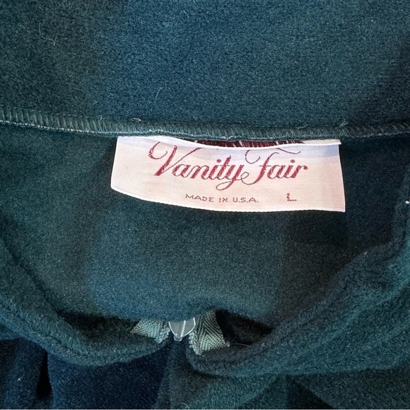 Vintage Vanity Fair Velour Housecoat zip front forest green gold metallic trim L - Picture 6 of 9
